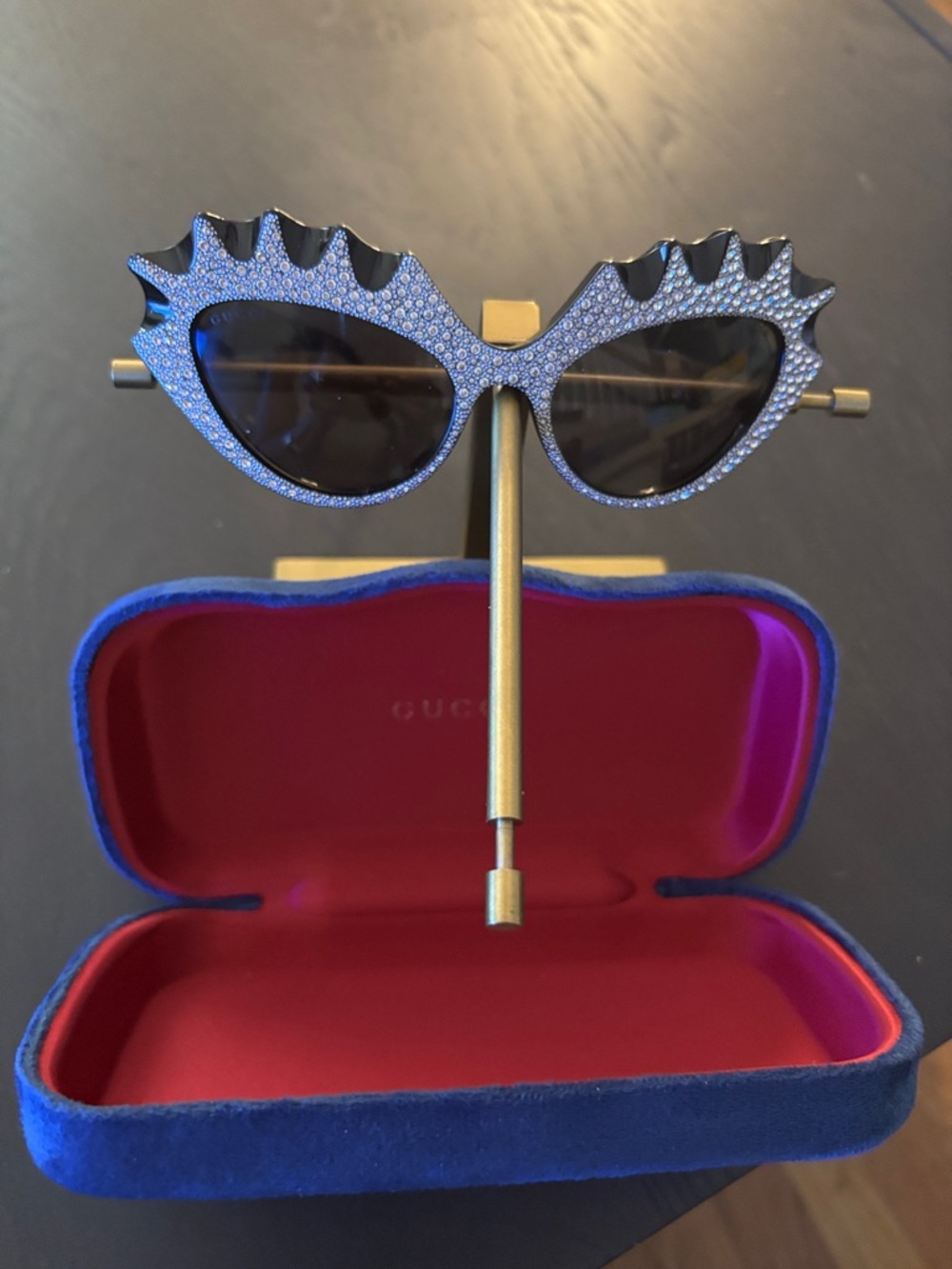 Gucci Black Sunglasses with Crystal-Studded Silver